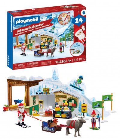 PLAYMOBIL 72226 Christmas Adventskalender Am Nordpol 2026, 24 Tuerchen, PLAYMOBIL 72226 Адвент-календарь «На Северном полюсе» 2026 с Сантой, двумя эльфами и одним оленем, 24 окошка, от 4 лет