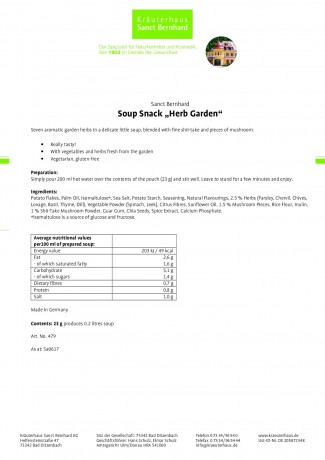 Krauterhaus Sanct Bernhardt Soup Snack „Herb Garden“ Pack of 10 sachets, 230 г