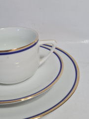 Чайное трио винтажное Jaeger&amp;Co / PMR Bavaria с синей и золотой полосой, фарфор, Германия, 1960-70гг.