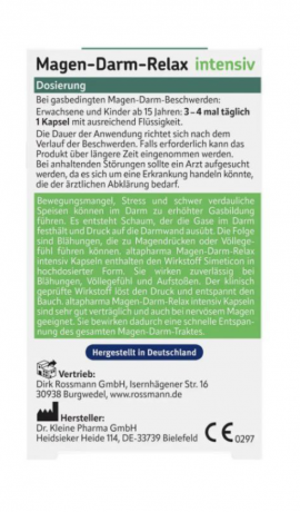 altapharma Magen-darm-relax intensiv 20st, Капсулы против вздутия живота и чувства переполнения желудка, 20 капсул