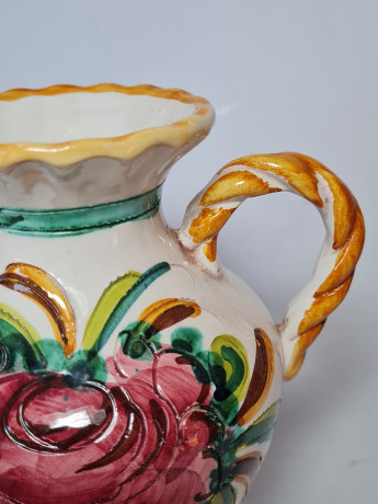 Miriam Italy Ваза для цветов с двумя ручками с ярким цветочным рисунком, 16 x 16 см, Италия, 1960-70гг.