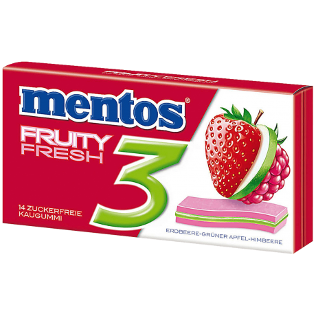 Mentos Fruity Fresh 3 zuckerfrei 33г, Мятное драже с фруктовым вкусом 14 шт.