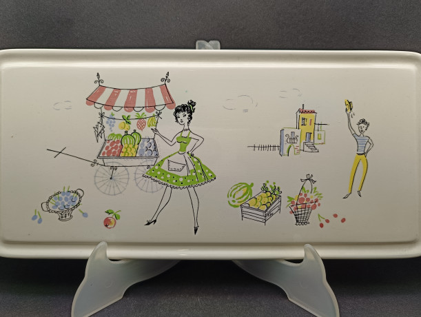 Поднос винтажный Grundstadter Keramik, керамика, прямоуг.форма, 37.5 х 16 см, Германия, 1970-80гг.