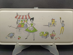 Поднос винтажный Grundstadter Keramik, керамика, прямоуг.форма, 37.5 х 16 см, Германия, 1970-80гг.