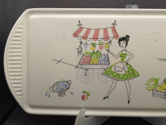 Поднос винтажный Grundstadter Keramik, керамика, прямоуг.форма, 37.5 х 16 см, Германия, 1970-80гг.