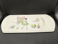 Поднос винтажный Grundstadter Keramik, керамика, прямоуг.форма, 37.5 х 16 см, Германия, 1970-80гг.