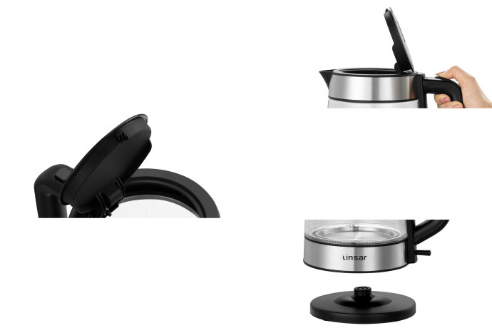 Linsar Wasserkocher Borosilikat Glas, 1,7 Liter, blaue LED-Beleuchtung, Kalkfilter  Чайник Linsar из боросиликатного стекла, 1,7 литра, синяя светодиодная подсветка, фильтр от накипи