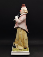 Музыкальная шкатулка винтажная Melody in Motion &quot;Клон с флейтой&quot;, ручная роспись, бисквитный фарфор, 32 см, Германия, 1970-80гг.