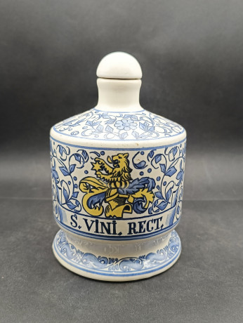 Фляга для вина винтажная с пробкой Ulmer Keramik "S Vini Rect", с изображением гербового льва, керамика, 0.7 л, 19 х 12 см, Германия, 1960-70гг.