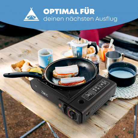 ZMC ZMC Gaskocher Gaskocher 1-flammig + Aufbewahrungskoffer + 16x Gaskartuschen 227g, (Butangas Campingkocher fur Innenraum/Outdoor, Campinggaskocher 2,2 kW mit Piezozundung), Kochfeld Herd Gaskocher mit Kartusche, Gaskochfeld fur Camping  Газовая плита Z