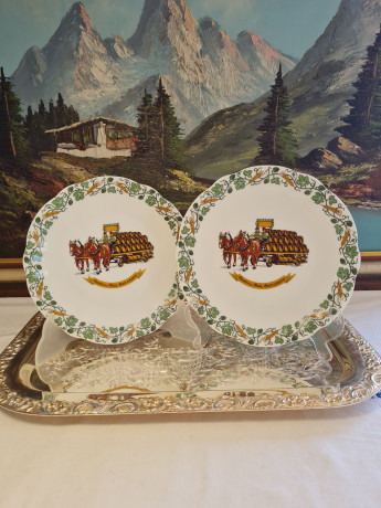 Тарелки декоративные винтажные gerthal Collette, фарфор с изображением позовзки с лошадьми, 2 шт х 20 x 2 см, Германия, 1960-70гг.