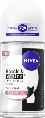 NIVEA Black &amp; White Invisible Clear Anti-Transpirant Roll-On, 50 ml, Нивеа Антиперспирант ролик, невидимый, защита одежды от пятен, 72ч защита от пота, 50 мл