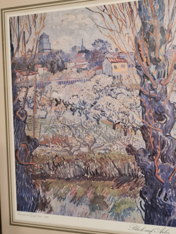 Картина винтажная "Вид на Арль" Винсент Ван Гог, золотистая рама, 43 x 35 см, Германия, 1960-70гг.