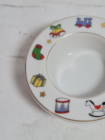 Подсвечник винтажный Schrinding Bavaria с рождественским декором, фарфор, 8 x 4 см, Германия, 1960-70гг.