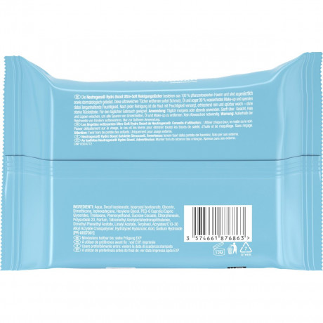 Neutrogena Hydro Boost Ultra-Soft Reinigungstuecher, 25 Stueck, Neutrogena Hydro Boost Ультрамягкие очищающие салфетки с гиалуроновой кислотой, 25 шт.