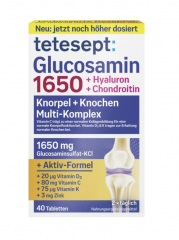 tetesept Glucosamin 1650 Tabletten 40 St, tetesept тетесепт Глюкозамин 1650 c гиалуроновой кислотой, цинком, медью и витаминами C, D3 и K1, 40 штук