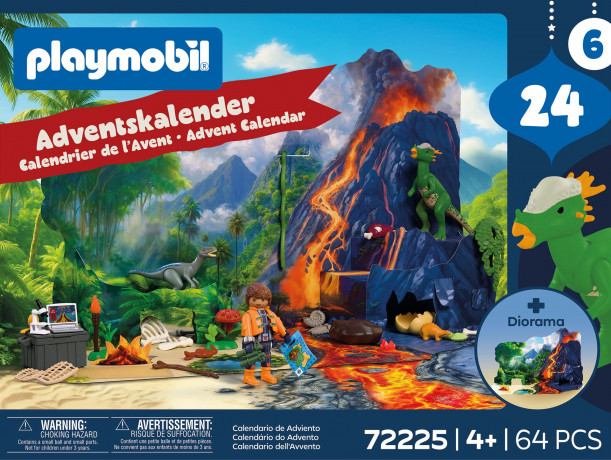 PLAYMOBIL Dinos Dino-Expedition Adventskalender 72225, PLAYMOBIL адвент-календарь «Экспедиция к динозаврам» с исследователем, велоцираптором и раскопками, от 4 лет