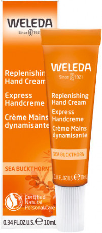 WELEDA SANDDORN Express Handcreme, 10 ml, Быстро впитывающийся облепиховый крем для рук Express, дорожный формат, 10 мл
