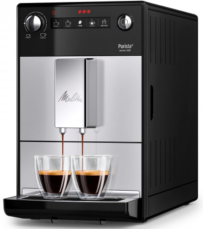 Melitta Melitta Kaffeevollautomat Purista F230-101, silber/schwarz, Lieblingskaffee-Funktion, kompakt extra leise Полностью автоматическая кофемашина Melitta Purista F230-101, серебристый/черный, функция любимого офе, компактная, очень тихая