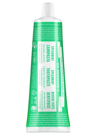 Dr. Bronner's Toothpaste Spearmint 105мл, Зубная паста натуральная, без фтора, со вкусом кудрявой мяты, 105 мл