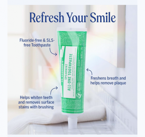 Dr. Bronner's Toothpaste Spearmint 105мл, Зубная паста натуральная, без фтора, со вкусом кудрявой мяты, 105 мл