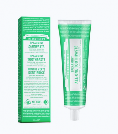 Dr. Bronner's Toothpaste Spearmint 105мл, Зубная паста натуральная, без фтора, со вкусом кудрявой мяты, 105 мл