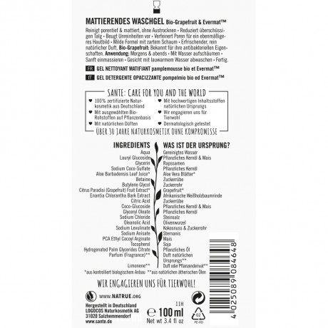 Sante S WASCHGEL BIO-GRAPEFRUIT & EVERMATTM S ГЕЛЬ ДЛЯ СТИРКИ ОРГАНИЧЕСКИЙ ГРЕЙПФРУТ И EVERMATTM
