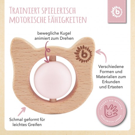 bieco Beissring Holz Natur Zahnungshilfe mit Silikon Kugeln Baby Greifling 7cm Beissringe Кольцо для прорезывания зубов