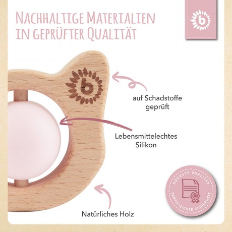 bieco Beissring Holz Natur Zahnungshilfe mit Silikon Kugeln Baby Greifling 7cm Beissringe Кольцо для прорезывания зубов