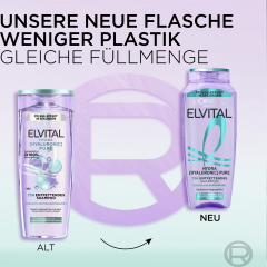 L'Oreal Paris Elvital Hydra Hyaluronic Pure 72H Entfettendes Shampoo, 300 ml, Очищающий шампунь для жирной кожи головы и обезвоженной длины, с салициловой и гиалуроновой кислотами, 300 мл