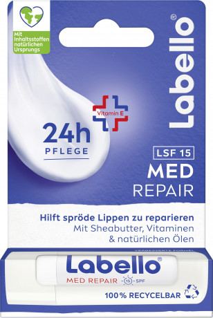 Labello Med Repair LSF 15, Бальзам для сухих губ с пантенолом и глицерином для увлажнения и комфорта, SPF 15, 4,8 г