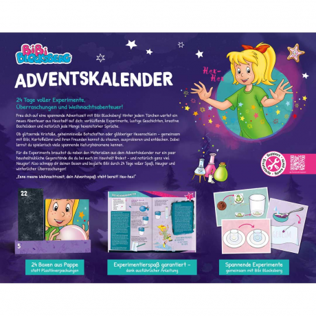 Franzis Bibi Blocksberg Adventskalender 2026 mit Experimenten und Hexereien, Адвент-календарь FRANZIS Bibi Blocksberg 2026 с опытами и поделками, 24 коробочки, от 7 лет