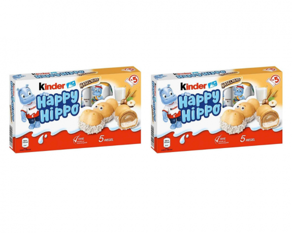 Kinder Happy Hippo Hazelnuts Шоколадно-молочное печенье со вкусом фундука Германия, 2 уп. по 5 шт.