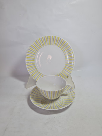 Чайное трио винтажное Bavaria с желто-серым геометричным декором, фарфор, Германия, 1970-80гг.