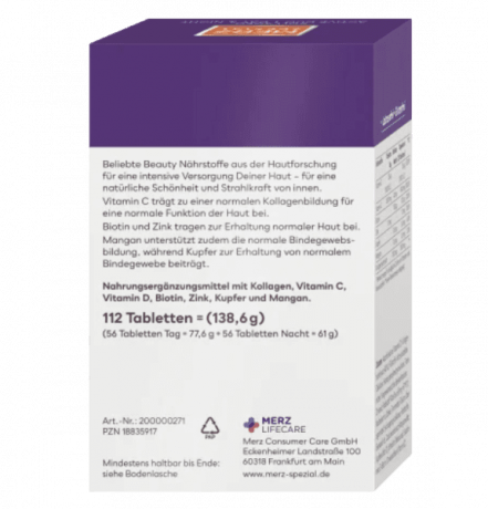 Merz Spezial Kollagen Day & Night Tabletten 112 St, 138,6 g, Коллагеновые таблетки День и Ночь, 112 штук