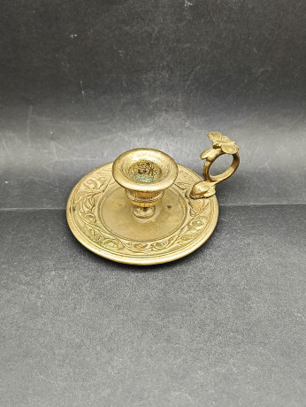 Подсвечник камерный винтажный Trouvailles "Розы" с бабочкой на ручке, медь, 14 х 5 см, Франция, 1950-60гг.