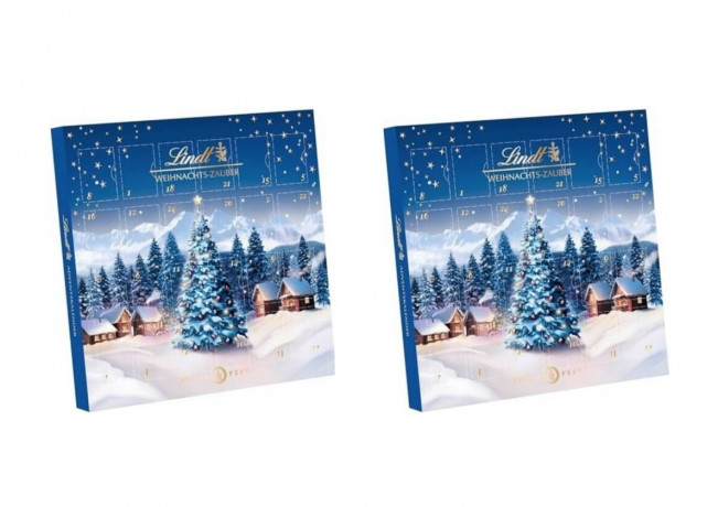 Lindt Mini-Tisch-Kalender Weihnachtszauber 115g х 2stk, Линдт Адвент-каленадрь 2025, 24 сладких сюрприза, 19см х 19см, 115 г x 2 шт