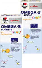 Doppelherz system Omega-3 Family flussig mit Fruchtgeschmack, Доппельгерц ОМЕГА-3 из морской рыбы + Витамины A, C, D и B12, сироп с фруктовым вкусом для детей с 4-х лет и взрослых, 250 мл x 2 штуки