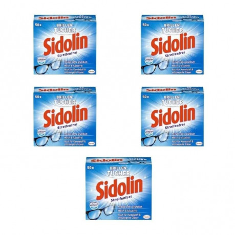 Набор 5 уп х 50 шт Sidolin wet салфетки для очков и экранов (Германия), влажные, без разводов, мягкая очистка линз, дисплеев и стекла