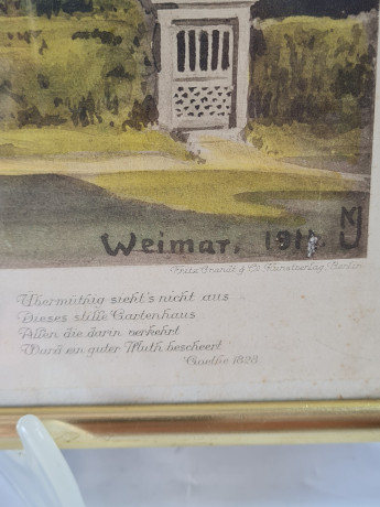 Картина винтажная в раме, типография Fritz Grandt&Co Kunstverlag / Berlin, изображение домика Гете в 1828, 37,5 x 29,5 см, Германия, 1960-1970гг.