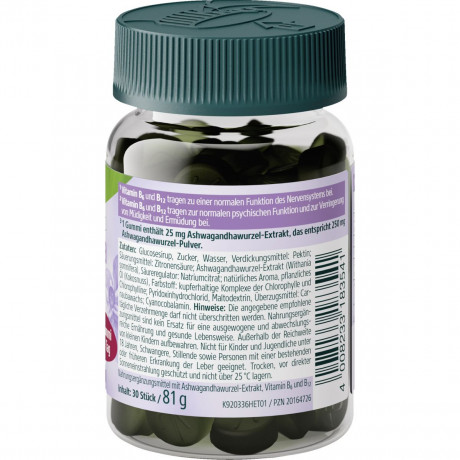 Kneipp Ashwagandha Gummies, 30 Stueck, Kneipp жевательные пастилки с ашвагандой и витаминами B6 и B12, вишнёвый вкус, 30 шт.