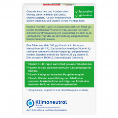 Doppelherz Vitamin K2 + D3 1000 I.E., 120 Mini-Tabletten, 52,4 g, Витамины K2 100 мкг в форме MK-7 и D3 1000 МЕ для поддержания костей, мини-таблетки, 120 шт., 52,4 г