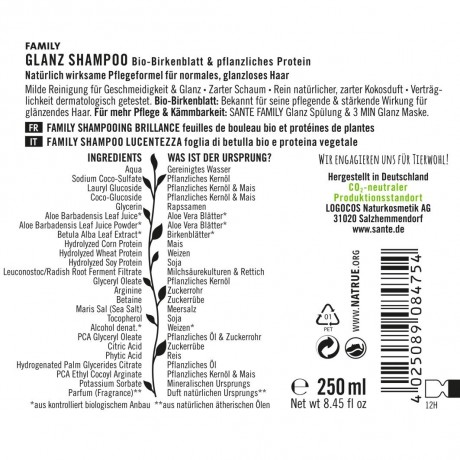 Sante Family Glanz Shampoo Birkenblatt & pflanzl. Protein 950ml  Family Shine Shampoo Березовый лист и растение. Белок 950мл