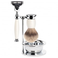 Muhle SOPHIST 4-tlg. Silberspitz Rasier-Set mit Seifenschale  Griffe weisses Porzellan  СОФИСТ 4 шт. Набор для бритья Silvertip с ручками для мыльниц из белого фарфора