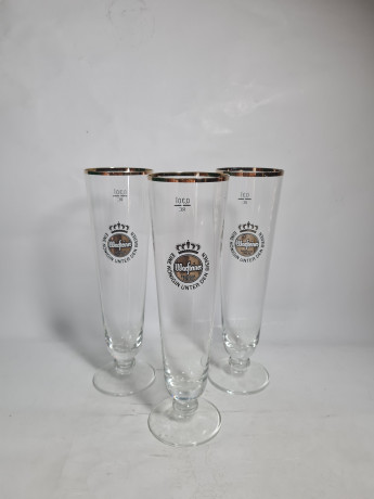 Немецкие пивные бокалы винтажные Warsteiner, стекло, 3 штуки, 0.3 л, 23.5 см, Германия, 1990-2000 гг.