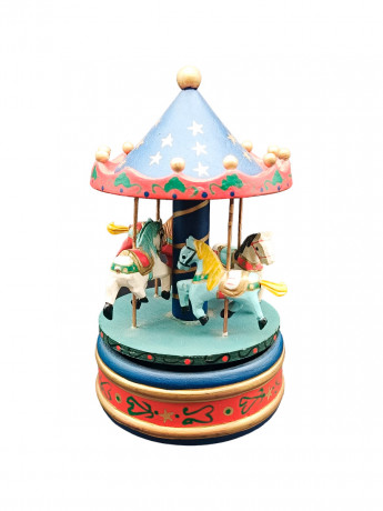 Музыкальная шкатулка винтажная с лошадками, дерево, 19 х 10.5 см, Германия, 1970-80гг.