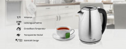 eta eta Wasserkocher ELA digi ETA959890000, 1,7 l, 2100 W, edelstahl, Transparenter Deckel, Edelstahlausfuhrung чайник eta ELA digi ETA959890000, 1,7 л, 2100 Вт, нержавеющая сталь, прозрачная крышка, дизайн из нержавеющей стали