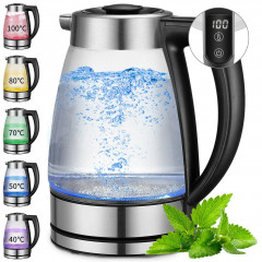 Mutoy Mutoy Wasserkocher Wasserkocher mit temperatureinstellung, Wasserkocher Glas 2,0 Liter, 2200,00 W, Temperaturwahl 40-100°C Farbwechsel LED, Wasserkocher Edelstahl Glas Чайник Mutoy с регулировкой температуры, стеклянный чайник 2,0 литра, 2200,00 Вт,