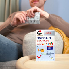 Doppelherz system OMEGA-3 Gel-Tabs family Erdbeer-Citrus, 60st, Омега-3 из морской рыбы + витамин D, жевательные мармеладки со вкусом клубники и цитрусовых для детей от 4-х лет и взрослых, 60 шт