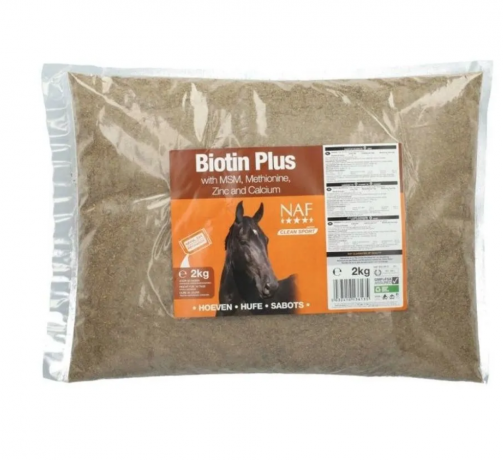 NAF Biotin Plus 2kg, Кормовая добавка для лошадей и пони (Великобритания), 2 кг, порошок, для копыт, шерсти и кожи, биотин, MSM, метионин, цинк, кальций